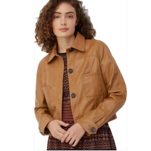 Anthropologie Katy Cropped Vegan Leather Jacket, Small, Camel